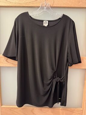 Anne Klein Black Short-Sleeve Side-Tie Top
